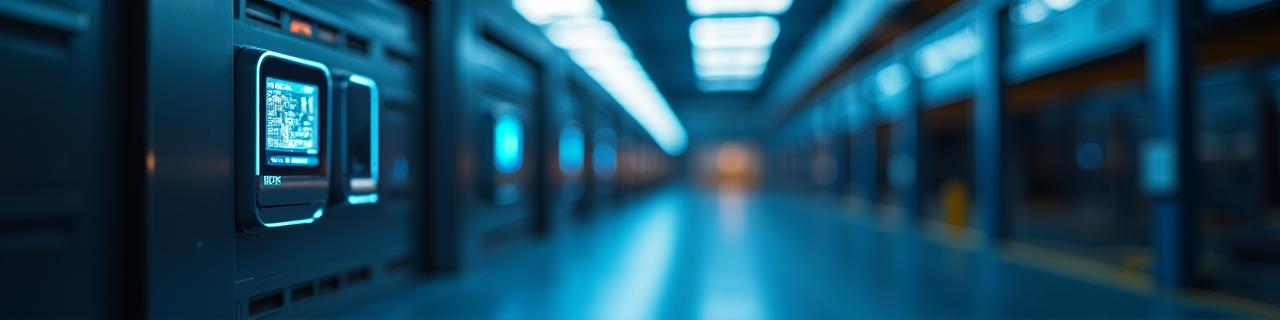Close up of modern security camera systems and warehouse biometric access