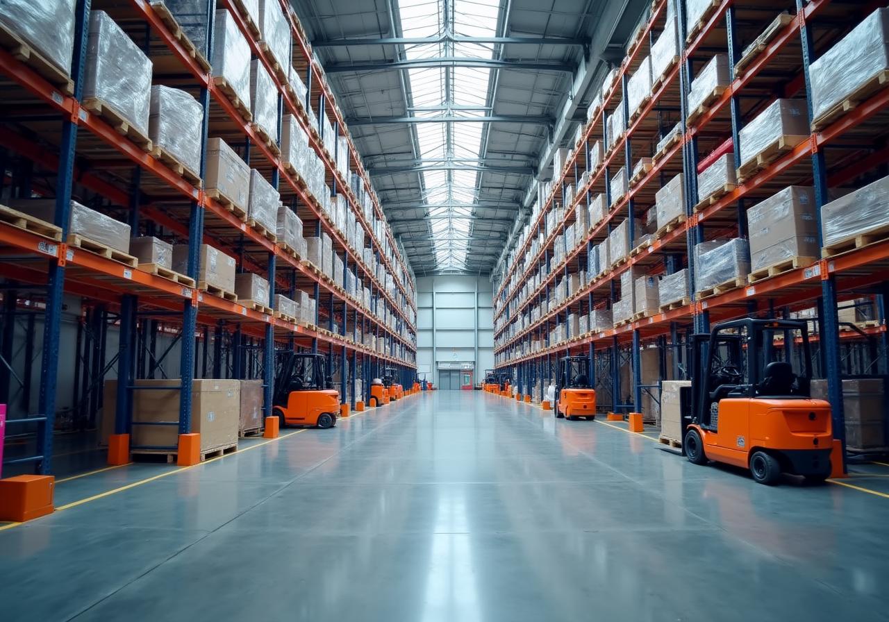 Modern logistics warehouse with high-tech storage systems in New York