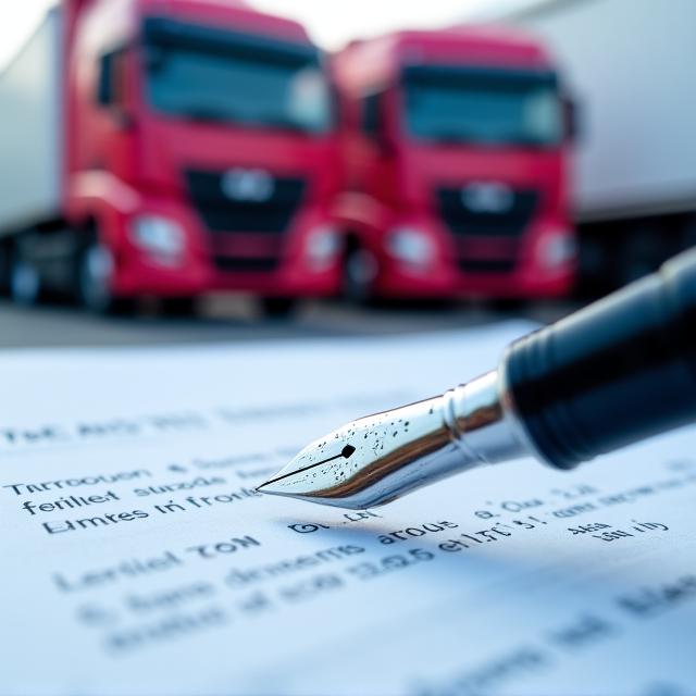 Close-up of a legal contract with a commercial freight pen